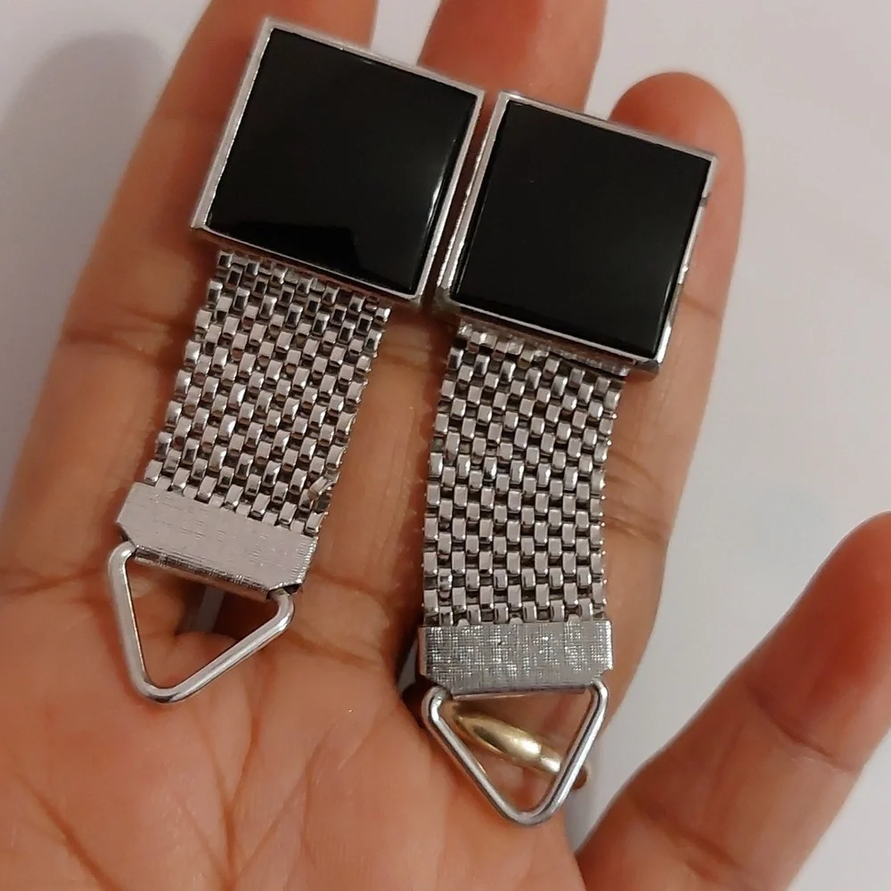 * Faux Onyx Silver Tone Square Wraparound Mesh Cufflinks